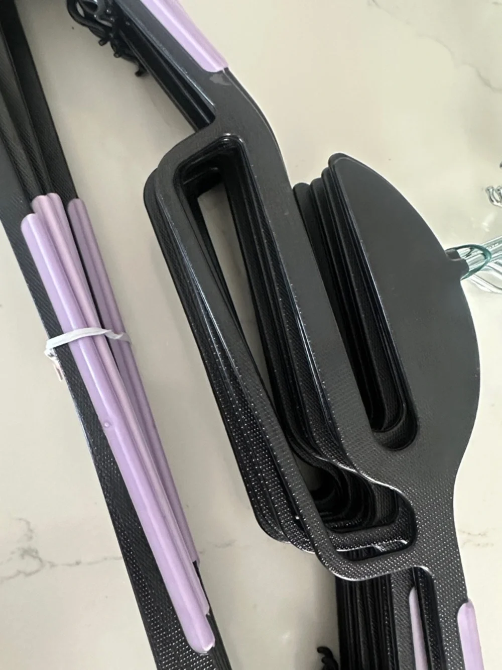 Non-Brand Black and Lavender Non-Slip Plastic Closet Hangers - 12 Pack